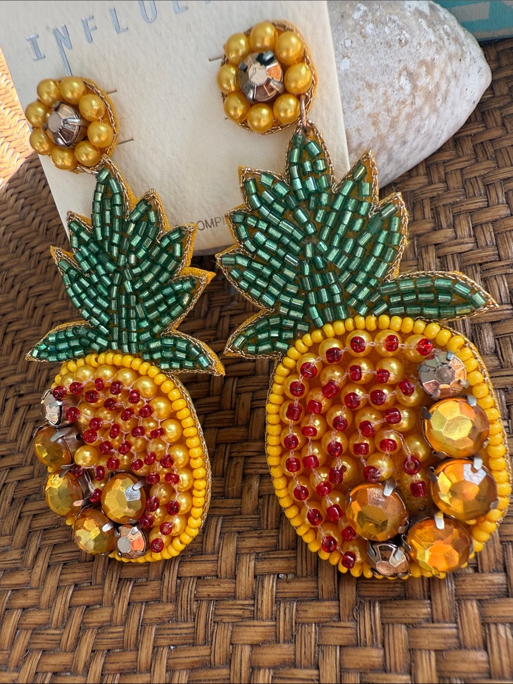 Beaded Yellow Pineapple Drop Earrings - Women Jewelry - Picture 3 of 7